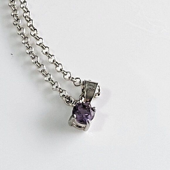 Necklace Purple Stone Silver Tone Women's 18" Delicate - Picture 2 of 3